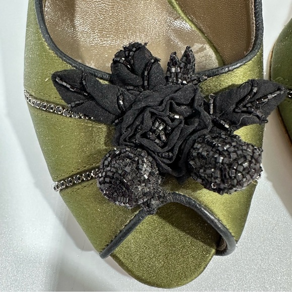 Valentino Garavani Green Black Florak Rhinestone Peep Toe Heels 39 Whimsigoth - Picture 3 of 16